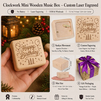 Boîte à musique personnalisée Joyeux Anniversaire en bois d'érable gravé au laser avec nom et date, cadeau souvenir OEM en gros