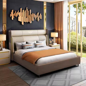 ชุดเตียงคู่หรูหราทันสมัย พร้อมคุณสมบัติปรับเอนและพับได้ ขนาดคิงไซส์ หุ้มหนัง พร้อมที่เก็บของ โครงไม้/โลหะ สำหรับโรงแรมและห้องนอน - Product Image 5