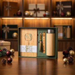 Set de Regalo de Cuaderno con Cubierta de Bambú Estilo Chino, Diario de Cuero con Caja de Regalo para Regalos Promocionales Corporativos de Bancos y Seguradoras - Product Image 1