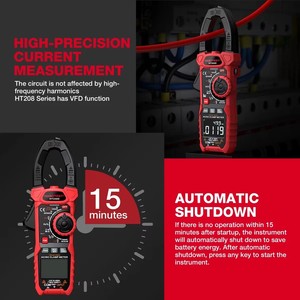 มิเตอร์วัดกระแสไฟฟ้าแบบดิจิตอล HT208 ความแม่นยำสูง 1000A 1000V True RMS ใช้แบตเตอรี่ 3 ก้อน 1.5V สำหรับการทดสอบค่าความจุ โอห์ม และเฮิรตซ์ - Product Image 5