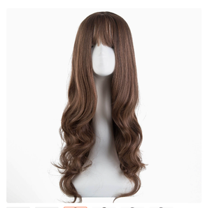 Perruque en cheveux artificiels de style européen et américain avec fibres synthétiques, franges aériennes, cheveux longs ondulés avec de grosses boucles - Product Image 2