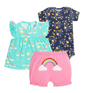 Meilleurs prix, ensemble <span class=keywords><strong>de</strong></span> vêtements pour bébé fille nouveau-né, haut à volants, short, body à manches courtes, 3 pièces, 100% coton - Product Image 6