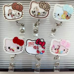 Porte-<span class=keywords><strong>badge</strong></span> en acrylique à motif de chat de dessin animé avec pinces crocodiles, accessoires pour infirmières et personnel médical, porte-badges rétractables à personnage - Product Image 3