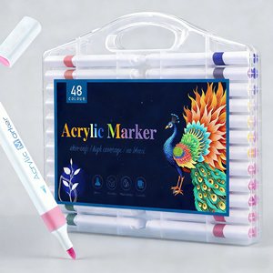 Marqueurs acryliques 12/24 couleurs, pointe bille, sans danger pour la peau, haute couvrance, corps triangulaire, sans bavure pour les séances de dessin longues - Product Image 3
