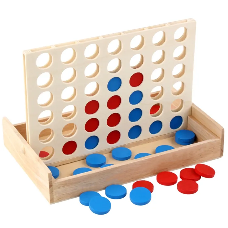 Jeu de formation à la pensée logique Montessori Planche pliable Line Up 4 Jeu jeu d'échecs en bois rouge et bleu