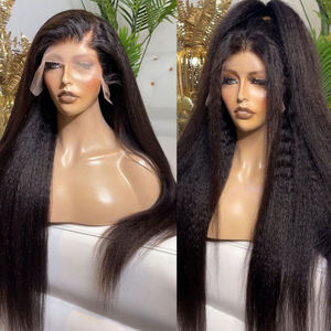 Parrucca Frontale in Pizzo HD Trasparente 13x4 con Capelli Umani Brasiliani Lisci Yaki Neri Naturali e Ricci Crespi, Senza Colla, per Vendita all'Ingrosso - Product Image 5
