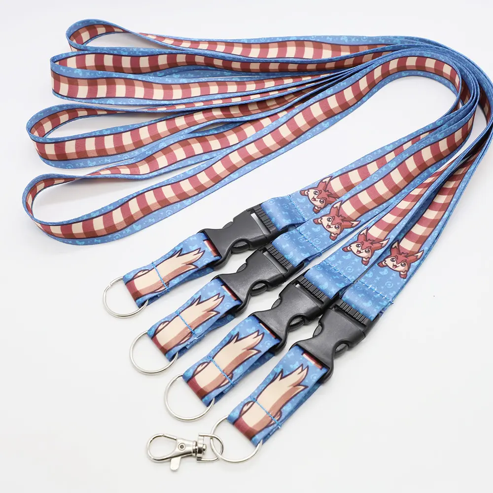 Factory Customized Sublimation Polyester Lanyard Anime Lanyard with Removable safety buckle and keyring