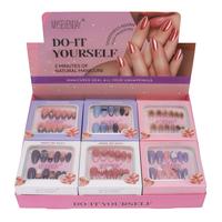 B2640 Ongles à presser tendance courts couleur unie motif chat mignon, ensemble complet, faux ongles doux pour filles, nail art