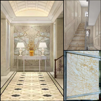 Dalle d'onyx blanc doré translucide naturelle de qualité supérieure pour comptoir de cuisine Design rétro-éclairé intérieur panneau mural carreaux de sol d'escalier