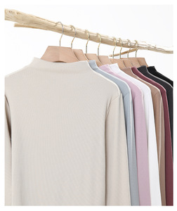 Chemise à <span class=keywords><strong>col</strong></span> montant mi-longue à manches longues pour <span class=keywords><strong>femme</strong></span>, automne-hiver, élégante, coupe ajustée, côtelée, en <span class=keywords><strong>coton</strong></span>, haut intérieur décontracté, motif uni - Product Image 5