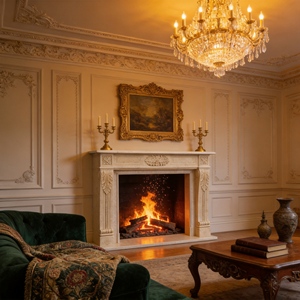 Cheminée en marbre personnalisée, moderne, sculptée à la main, luxueuse, classique, beige crème, avec manteau de cheminée en marbre et cadre de cheminée en marbre - Product Image 6