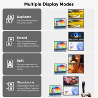 Moniteur portable pliable à double écran 15,6 pouces 1080P HDR IPS LCD avec béquille intégrée et extension d'écran double pour ordinateur portable
