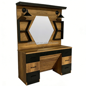 Station de maquillage et de coiffure de salon <span class=keywords><strong>avec</strong></span> <span class=keywords><strong>miroir</strong></span> hexagonal, offrant un grand espace de rangement et personnalisable. - Product Image 3