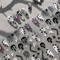 Stiker Kuku Halloween TSZS Self Adhesive Embossed Motif Hantu Labu Jaring Laba-laba, Dekorasi Kuku Tahan Air untuk Grosir