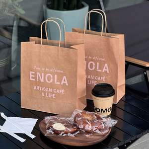 Sac en papier kraft personnalisé pour boulangerie, vente en gros, brun et blanc, pour restauration rapide, sac à emporter avec logo personnalisé - Product Image 5