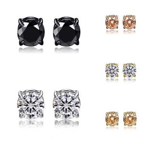 Pendientes de Zirconia Redondos con Engaste Magnético de Acero Inoxidable 316 |   Joyería de Moda Hipoalergénica Unisex Chapada en Oro para Fiestas - Product Image 4
