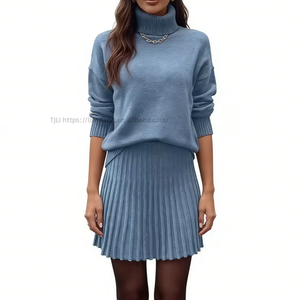 Women's 2 Piece <b>Knit</b> <b>Set</b> - Turtleneck Sweater & Pleated Mini Skirt Womens Clothes Womens <b>Sets</b> Fashion - Product Image 6