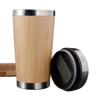 Botol Minum Tumbler Dinding Ganda Stainless Steel Bambu D5032 450ml dengan Tutup untuk Kopi, Bir, Kegiatan Luar Ruangan, Logo Dapat Disesuaikan