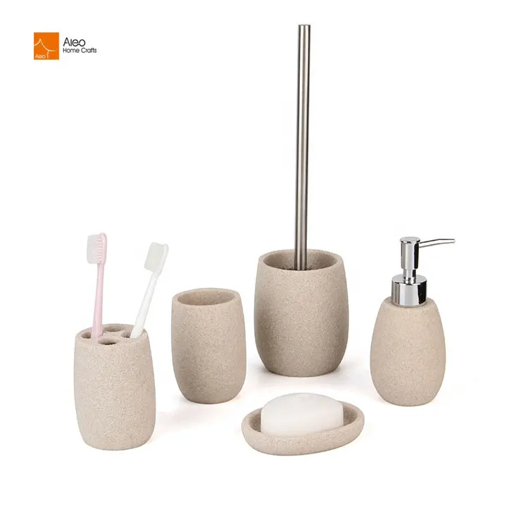 5 piezas de resina piedra arenisca accesorio de baño conjunto vaso dispensador de jabón plato cepillo de baño soporte cepillo de dientes titular