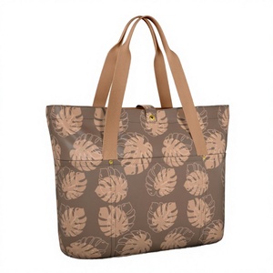 Sac fourre-tout en polyester personnalisé de haute qualité pour femmes, léger, avec fermeture éclair, pliable, multi-poches, motif feuille de Monstera Hawaïenne - Product Image 4