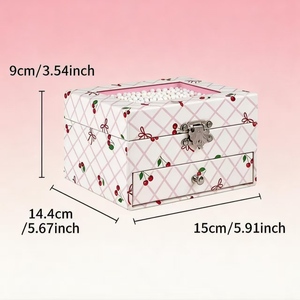 Carillon <span class=keywords><strong>in</strong></span> carta quadrato ecologico con manovella, design a ciliegio di lusso, con cassetto portaoggetti e spazio per gioielli, personalizzabile - Product Image 4