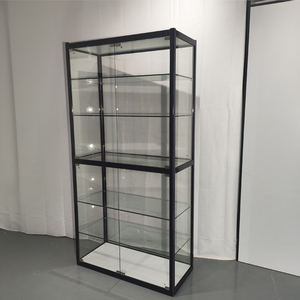 Modern Jewelry Aluminum Frame Tempered Glass Display Showcase LED Light Polished <b>Lockable</b> Vitrine <b>Cabinet</b> for Retail Home Smoke - Product Image 2