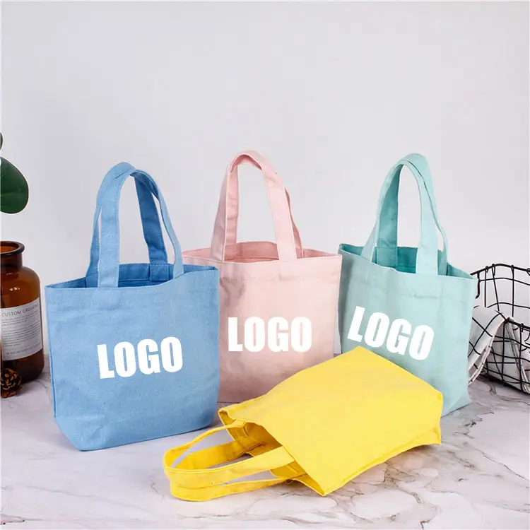 YASEN borsa Tote piccola in tela tinta unita personalizza il tuo Design LOGO promozionale Eco Friendly Shopping Tote Bag colorata