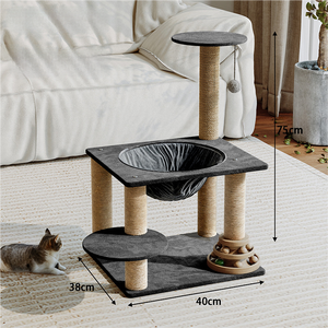 Arbre à chat interactif de luxe moderne et classique, écologique, de haute qualité, avec condo en bois et jouet d'exercice, design charmant - Product Image 3