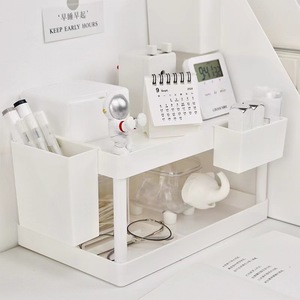 Double Layer Desktop Storage Rack Rectangle 2 Tier Standing Multi Purpose Organizer For Makeup Office Supplies Bedroom Student - Product Image 2
