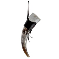 Corne à boire sculptée en buffle de qualité supérieure, artisanat naturel, avec bordures en laiton, étui en cuir d'agate, décorations de style musical, vente en gros