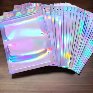 Maßgefertigte Aluminiumfolie Transparente Holographische Reißverschlusstasche Wiederverschließbare Geruchsdichte PET-Lebensmittelverpackung Mylar Kleine Ziplock-Beutel für Pulver - Product Image 4