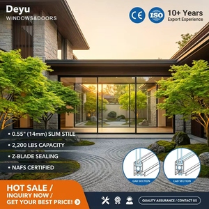 Porte patio coulissante panoramique <span class=keywords><strong>à</strong></span> cadre fin en aluminium premium <span class=keywords><strong>à</strong></span> rupture de pont thermique, double vitrage, style postmoderne, luxe, pour extérieur d'hôtel, grande taille - Product Image 1