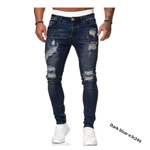 Jeans <span class=keywords><strong>de</strong></span> Mezclilla para <span class=keywords><strong>Hombre</strong></span>, Estilo Hip Hop, Corte Ajustado, Desgastados, Rasgados, Transpirables, Ligeros, a la Moda, Marca WISH - Product Image 1