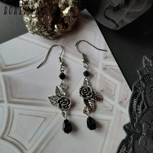ต่างหูแฟชั่นสไตล์ดิอาโบล กอธิค ฮิปฮอป พังก์ ลายดอกกุหลาบและคริสตัลสีดำ ทำจากโลหะผสม - Product Image 6