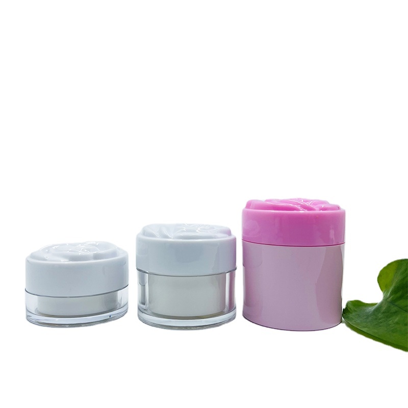 Cream Jar Plastic Best Selling High Quality 20g 30g 50g Round Double Wall Cosmetic Plastic Jar Face Cream Jar With Rose Flower Cap