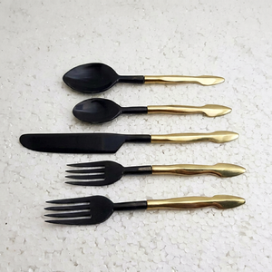 Modern Matte Finish Flatware Set Black Gold Tone Knife Fork Spoon Durable Metal Cutlery Wedding Dinnerware Tableware Cutlery Set - Product Image 1