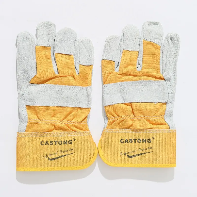 Castong Goede Kwaliteit Korte Grijze En Gele Kwaliteit B/C Katoen En Koe Split Lederen Lashandschoenen Voor Industrieel Lassen