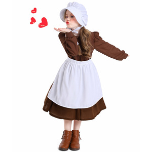 Costume da Pellegrina, Abito Coloniale da Ragazza del Fattoria, Vestito da Pioniera della Prateria 2-4 Anni, 4-10 Anni, 10-16 Anni, per Ragazze e Adolescenti - Product Image 4
