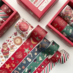 Grosir Natal Washi stiker pita hadiah Natal dekorasi tangan buku besar pita alat tulis 3-meter 6-gulungan kotak set