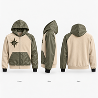 Veste décontractée streetwear pour homme OEM ODM en suède et polaire, avec capuche, fermeture éclair intégrale, manches contrastantes et patch appliqué, coupe ample