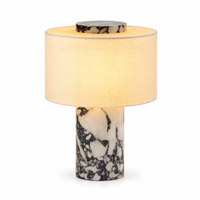 Lampe de table décorative de luxe en albâtre et laiton avec abat-jour en tissu |   Lampe de chevet LED moderne pour chambre à coucher, commande tactile, blanc chaud