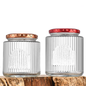 150ml 200ml 280ml 380Ml 500ml Tarro de mermelada de maní de vidrio con tarro de mermelada de rayas Embalaje para llevar - Product Image 1