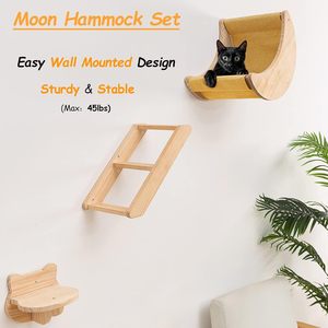 Árbol para gatos montado en la pared de 2 niveles, estructura de madera para trepar, cama para gatos, poste rascador para espacios pequeños - Product Image 2