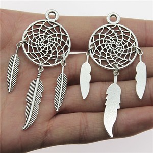 Pendentif en argent antique 26x68mm 6.3g, série géométrique artisanale DIY attrape-rêves - Product Image 1