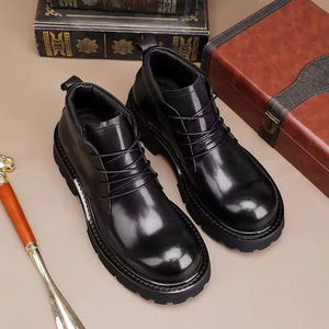 Chaussures de mariage pour hommes 2025, bottes rétro courtes à lacets, imperméables, antidérapantes, en cuir, semelles épaisses, respirantes, légères, anti-chocs - Product Image 2