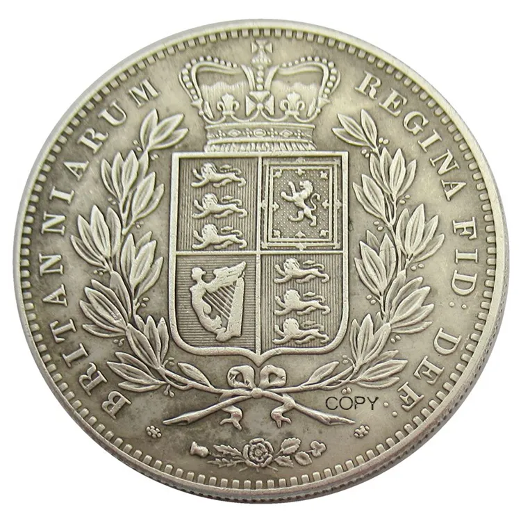 الاستنساخ المملكة المتحدة 1839 1844 1845 1847 4 قطعة اختياري 1 تاج فيكتوريا الشباب رئيس الفضة مطلي العملات