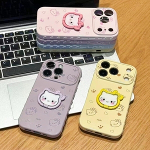 Cartoon KT Cat Bow Stand Soft TPU Mobile Phone <b>Case</b> For <b>IPhone</b> 17 16 15 Pro Max Cute Holder Shockproof LOVE Bracket Back Cover - Product Image 2