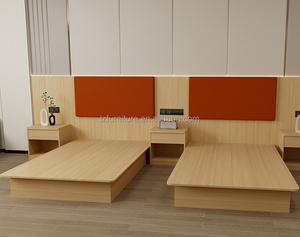 Muebles de Dormitorio Estándar para Hotel, Camas Gemelas con Base de Plataforma, Marco de Panel de Madera MDF, Cabecera Suave y Mesitas de Noche para Hoteles de 3 Estrellas - Product Image 4