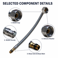 Tuyau d'alimentation de robinet tressé en fil d'aluminium recouvert de PVC, tige courte F1/2 x M10, 12 mm, connecteur flexible d'entrée d'eau, OEM