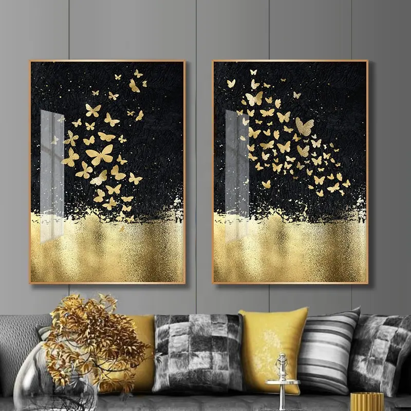 Abstract Golden Butterfly Dancing In The Sky Canvas Painting Modern Print Poster F Living Room Cuadros Wall Art Decoracion Salon